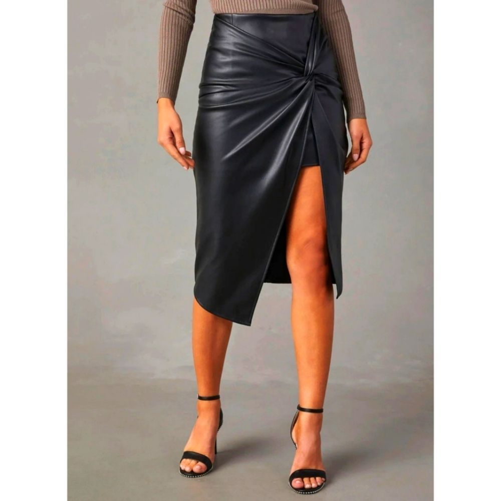 Black Twist Faux Leather Skirt